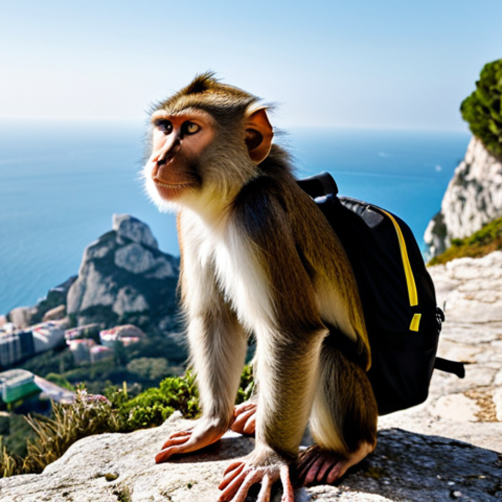 지브롤터 몽키스 야생 원숭이 - **Prompt:** A respectful, well-prepared tourist, wearing comfortable hiking shoes and layered clothi...