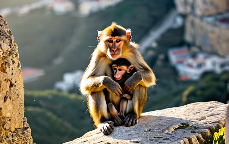 지브롤터 몽키스 야생 원숭이 - **Prompt:** A respectful, well-prepared tourist, wearing comfortable hiking shoes and layered clothi...