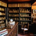 지브롤터에서 기념품 사기 - **Prompt:** A cozy, dimly lit antique shop nestled in a narrow, cobbled alleyway in Gibraltar. Sunli...